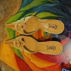 Sz 10 Carlos "Strut" Leather Lattice Mules